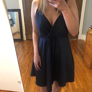 Navy Silk Dress with Twist Front